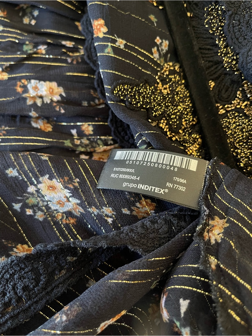 Zara Black Floral Tiered Maxi Dress with Gold Accents - Picture 8 of 12
